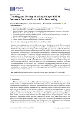 Training and Testing of a Single-Layer LSTM Network for Near-Future Solar Forecasting