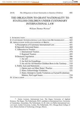The Obligation to Grant Nationality to Stateless Children Under Customary International Law