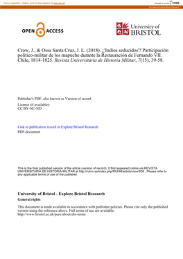 'Indios Seducidos'? Participación Politico-Militar De Los Mapuche Durante La Restauración De Fernando VII