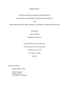 Dissertation Investigations of Nitrogen Oxide Plasmas