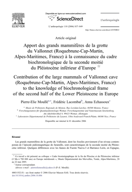 Apport Des Grands Mammifères De La Grotte Du Vallonnet