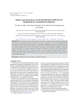 Impact Assessment Due to Rural Electrification in Hill Tract of Bangladesh for Sustainable Development