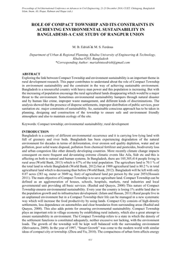 Role of Compact Township and Its Constraints in Achieving Environmental Sustainability in Bangladesh-A Case Study of Rangpur Union