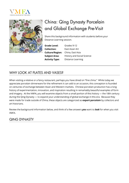 China: Qing Dynasty Porcelain and Global Exchange Pre-Visit