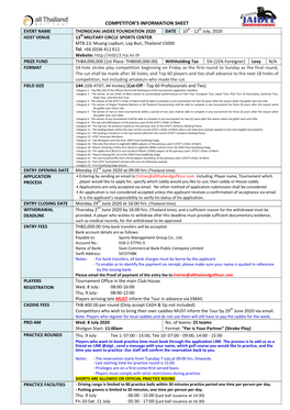 Competitor's Information Sheet