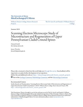 Scanning Electron Microscope Study of Microstructure and Regeneration of Upper Pennsylvanian Cladid Crinoid Spines Hannah Smith Hks15@Zips.Uakron.Edu