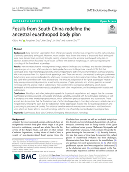 Fossils from South China Redefine the Ancestral Euarthropod Body Plan Cédric Aria1 , Fangchen Zhao1, Han Zeng1, Jin Guo2 and Maoyan Zhu1,3*