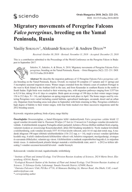 Migratory Movements of Peregrine Falcons Falco Peregrinus, Breeding on the Yamal Peninsula, Russia