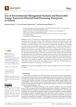 Use of Environmental Management Systems and Renewable Energy Sources in Selected Food Processing Enterprises in Poland