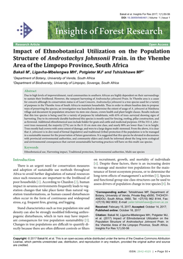 Impact of Ethnobotanical Utilization on the Population Structure of Androstachys Johnsonii Prain