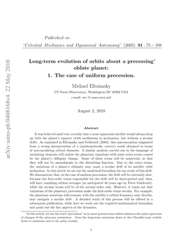 Long-Term Evolution of Orbits About a Precessing Oblate Planet: 1. The