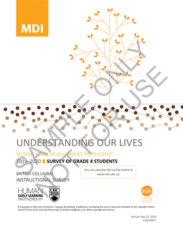 Understanding Our Lives Middle Years Development Instrumentfor 2019–2020 Survey of Grade 4 Students
