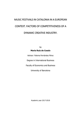 Music Festivals in Catalonia in a European Context. Factors of Competitiveness of a Dynamic Creative Industry
