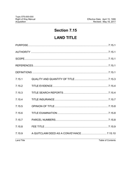 Right of Way Manual, Section 4.1, Land Title