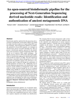 An Open-Sourced Bioinformatic Pipeline for the Processing of Next-Generation Sequencing Derived Nucleotide Reads