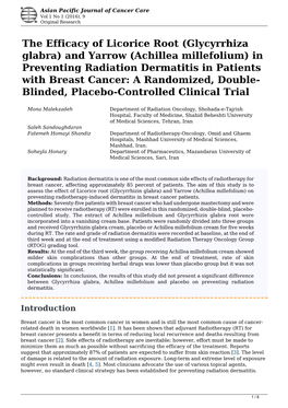 Achillea Millefolium) in Preventing Radiation Dermatitis in Patients with Breast Cancer: a Randomized, Double- Blinded, Placebo-Controlled Clinical Trial