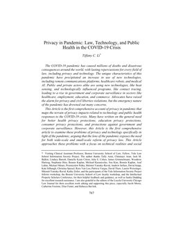 Law, Technology, and Public Health in the COVID-19 Crisis