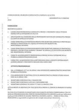 Curriculum Del Dr.Michele Ronza Nato a Napoli Il 26/4/1954 E Residente in Melito Dinapoli Alla Via Aldo Mor036