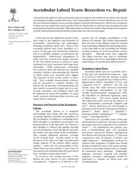 Acetabular Labral Tears: Resection Vs