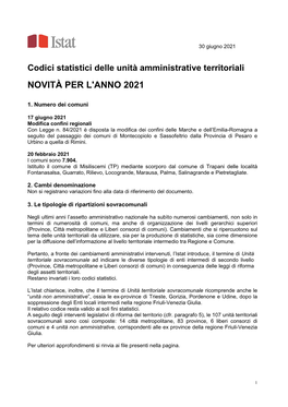 Codici Statistici Delle Unità Amministrative Territoriali