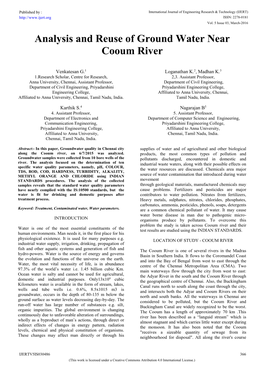 Analysis and Reuse of Ground Water Near Cooum River