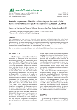 Periodic Inspections of Residential Heating Appliances for Solid Fuels: Review of Legal Regulations in Selected European Countries