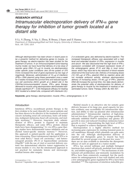 Intramuscular Electroporation Delivery of IFN- Gene Therapy for Inhibition of Tumor Growth Located at a Distant Site