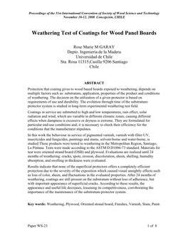 Weathering Test of Coatings for Wood Panel Boards