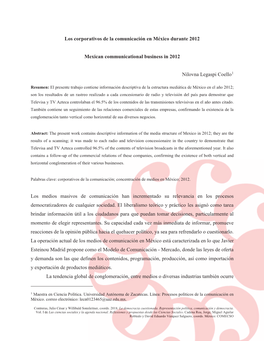 Los Corporativos De La Comunicación En México Durante 2012 Mexican