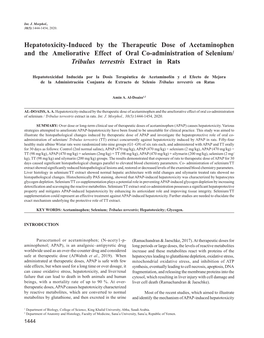 Hepatotoxicity-Induced by the Therapeutic Dose of Acetaminophen and the Ameliorative Effect of Oral Co-Administration of Selenium/ Tribulus Terrestris Extract in Rats
