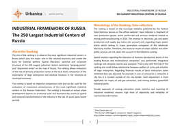 Industrial Framework of Russia. the 250 Largest Industrial Centers Of