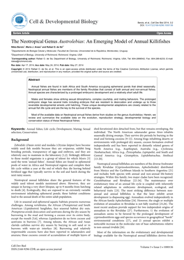 The Neotropical Genus Austrolebias: an Emerging Model of Annual Killifishes Nibia Berois1, Maria J