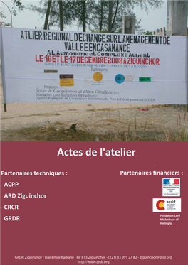 Actes De L'atelier ATELIER REGIONAL D'echanges SUR L