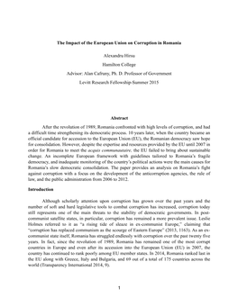 The Impact of the European Union on Corruption in Romania