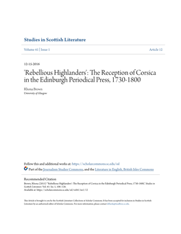 The Reception of Corsica in the Edinburgh Periodical Press, 1730-1800 Rhona Brown University of Glasgow