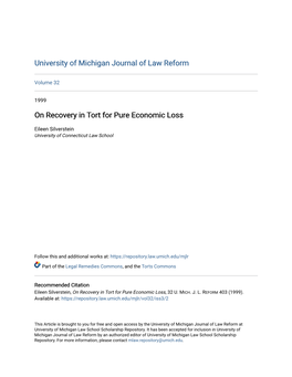 On Recovery in Tort for Pure Economic Loss