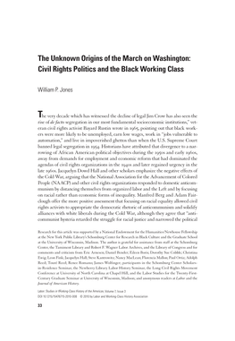 The Unknown Origins of the March on Washington: Civil Rights Politics and the Black Working Class