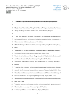 A Review of Experimental Techniques for Aerosol Hygroscopicity Studies