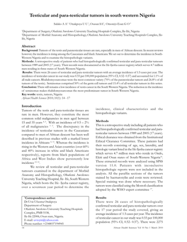 Testicular and Para-Testicular Tumors in South Western Nigeria