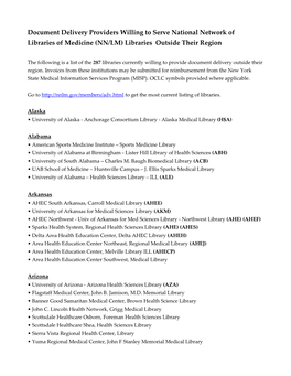 Document Delivery Providers Willing to Serve National Network of Libraries of Medicine (NN/LM) Libraries Outside Their Region