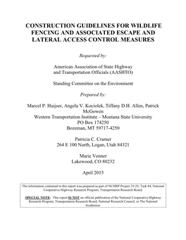 Construction Guidelines for Wildlife Fencing and Associated Escape and Lateral Access Control Measures