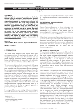 A RISK MANAGEMENT APPROACH to ABDOMINAL PAIN in PRIMARY CARE Symptoms Most Predictive of Appendicitis Are Right Lower Torsion