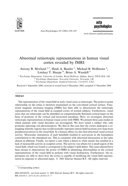 Abnormal Retinotopic Representations in Human Visual Cortex Revealed by Fmri