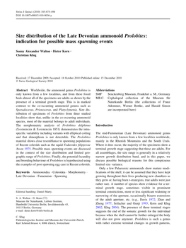 Size Distribution of the Late Devonian Ammonoid Prolobites: Indication for Possible Mass Spawning Events