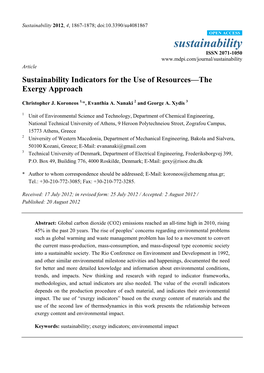Sustainability Indicators for the Use of Resources—The Exergy Approach