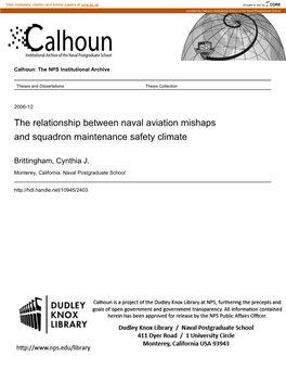 The Relationship Between Naval Aviation Mishaps and Squadron Maintenance Safety Climate