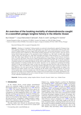 An Overview of the Hooking Mortality of Elasmobranchs Caught in a Swordﬁsh Pelagic Longline ﬁshery in the Atlantic Ocean