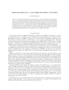 Modular Forms on G 2 and Their Standard L-Function