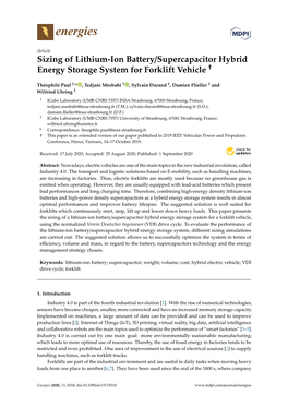 Sizing of Lithium-Ion Battery/Supercapacitor Hybrid † Energy Storage System for Forklift Vehicle