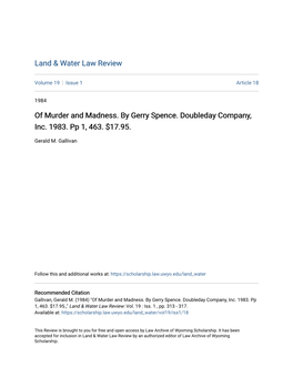 Of Murder and Madness. by Gerry Spence. Doubleday Company, Inc